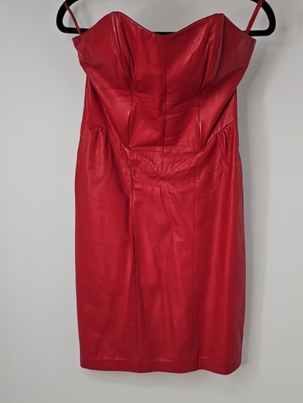 Wilson's Strapless Red 100% Leather Sweetheart Neckline Smocked Back Dress Y2K - Picture 14 of 14